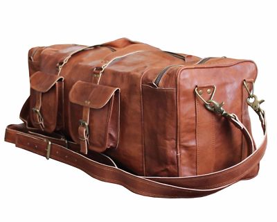 Bag Leather Overnight Travel Duffle Gym Genuine Luggage Weekend Men Vintage 30''