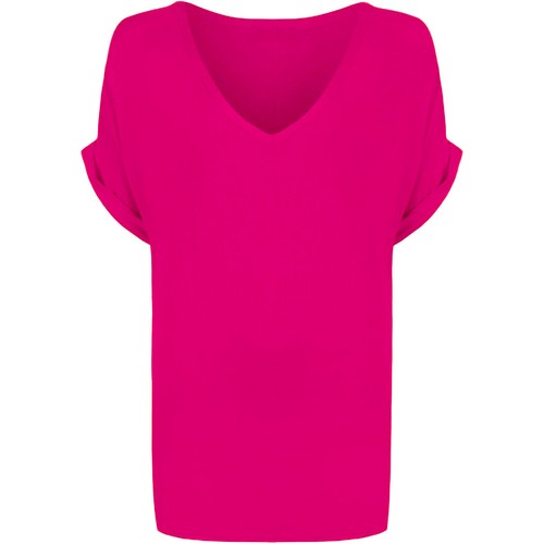 Women Baggy Over sized Loose Fit Turn up Batwing Sleeve V Neck Top T shirt - Picture 12 of 26