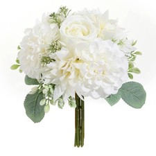 Wedding Bouquets for Bridesmaids, White Artificial Rose Flowers, Silk Bouquet...