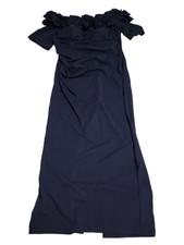 Xscape Womens 16W Isla Long Crepe Off the Shoulder Ruffle Dress Navy 3856XW