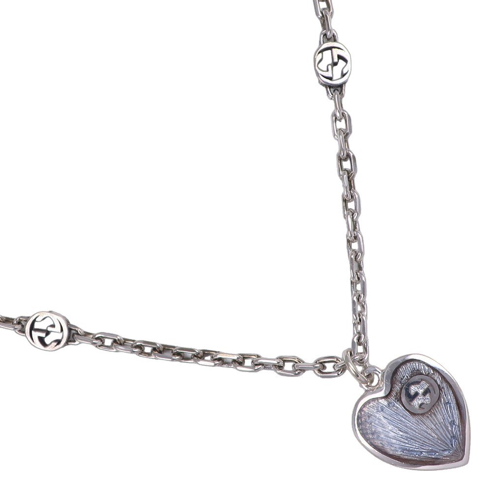 GUCCI Blue Heart Interlocking G Necklace in Silver 925 for Women Ex+
