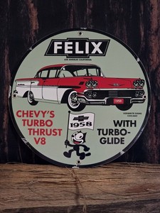 VINTAGE 1958 FELIX DEALERSHIP CAR DEALER METAL PORCELAIN ADVERTISING SIGN 12" .