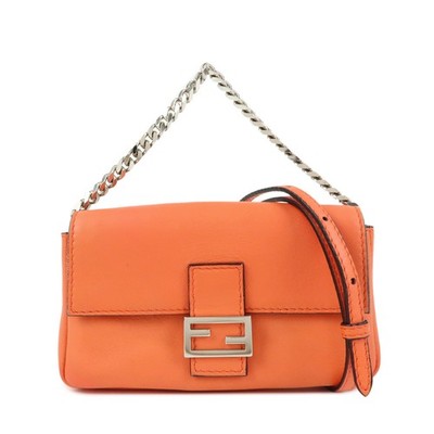 FENDI ショルダーバッグ オレンジ FENDI Micro Baguette 2Way Shoulder Bag Crossbody Bag Orange 8M0354