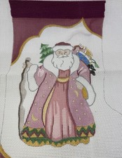 Rosalie Peters Hand-Painted Christmas Sock Santa Needlepoint Canvas Started READ