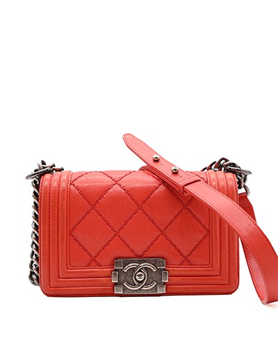 Chanel Boy Small Lambskin Red Shoulder Bag with Gold Hardware