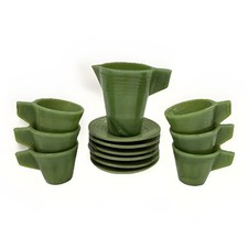Vintage Akro Agate Jadeite Children  s Tea Set 13 Pcs , Cups Saucers Pitcher