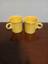 (2) Vintage HLC Fiesta Yellow Sunflower Coffee Mugs Made In USA