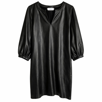 Penn & Ink Faux Leather Dress Shift Black Women EU42 US10 Minimalist Luxe