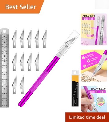 Complete Crafting Knife Set with Easy Blade Replacement & Steel Ruler - Purple
