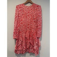Vintage Carolina Herrera Silk Long Sleeve Dress Red White Floral Sz 6 JL