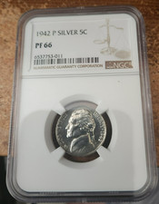 1942-P proof 35% silver Jefferson Nickel NGC PF 66