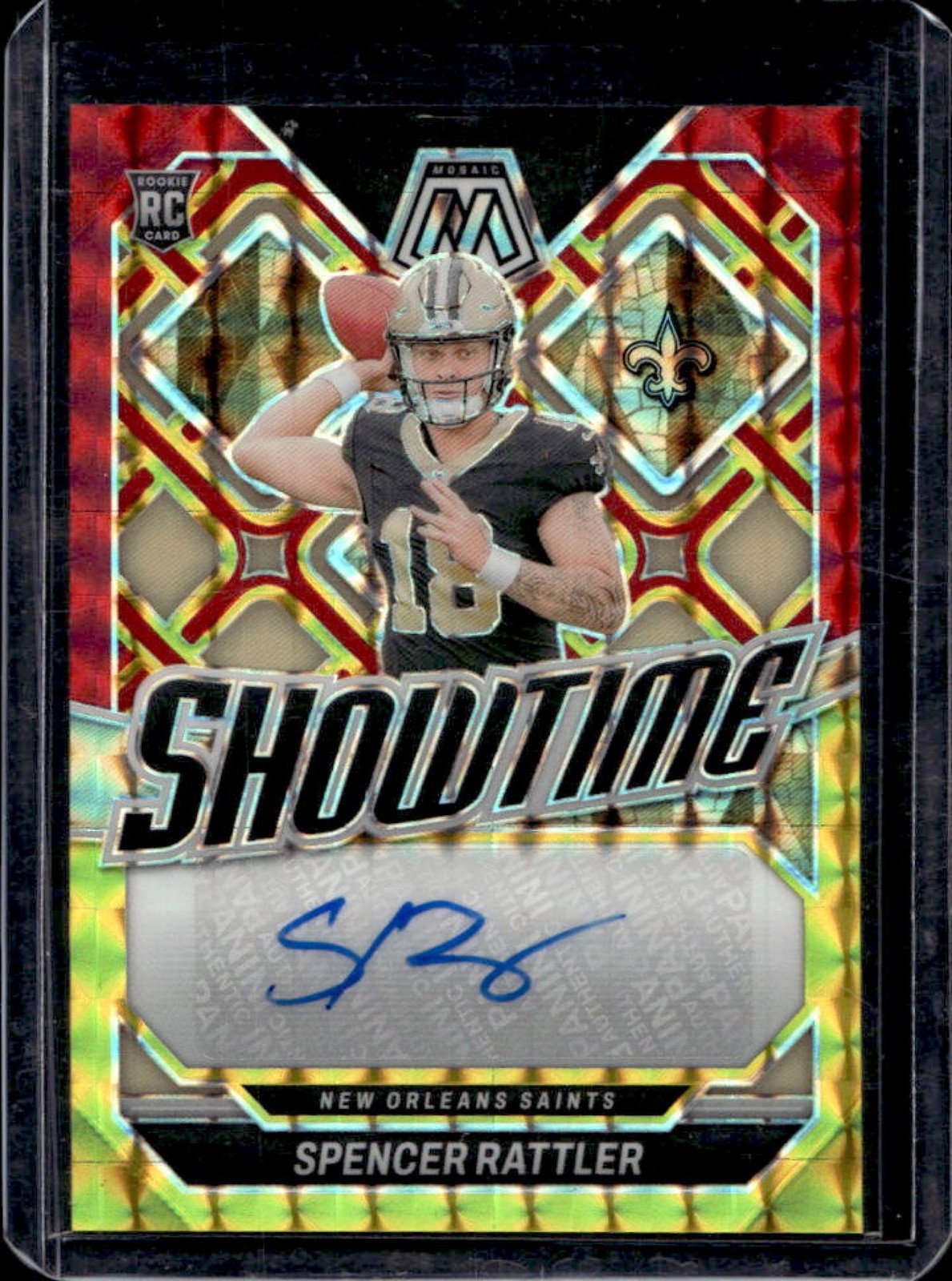 2024 Mosaic Spencer Rattler Showtime RC Choice Fusion Red Yellow Auto #SS-SRR