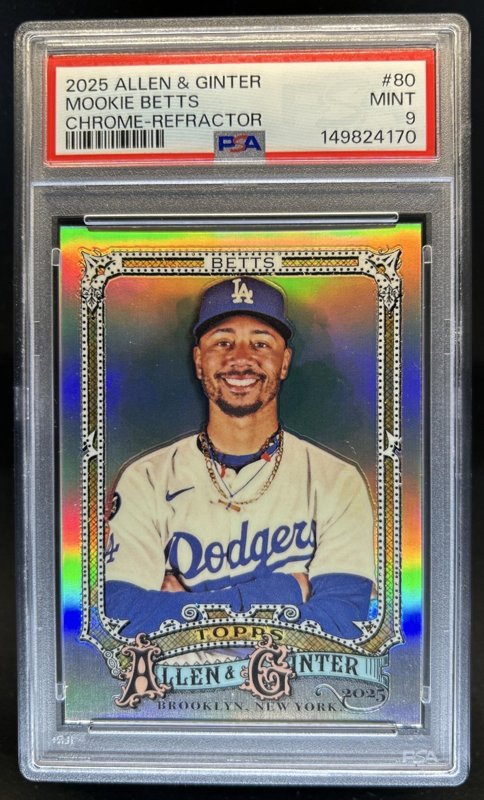 2025 Topps Allen & Ginter Mookie Betts Chrome Refractor #80 Dodgers PSA 9 view 1