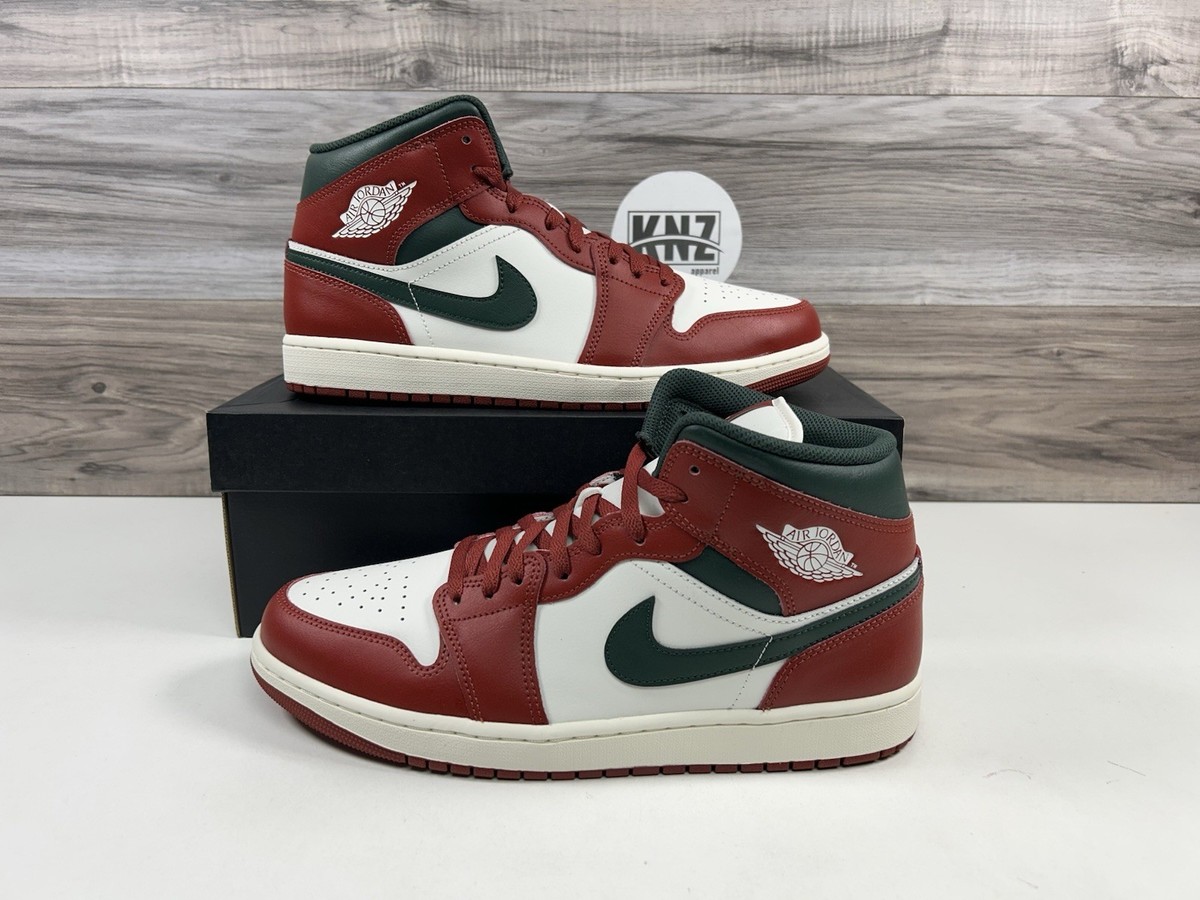 Nike Air Jordan 1 Mid Midnight Green Red White Men's Shoes DQ8426