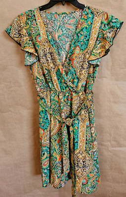 SHEIN SLEEVELESS DRESS CRISS CROSS DEEP V-NECK FRONT MULTI-COLORS SIZE LG # 4798
