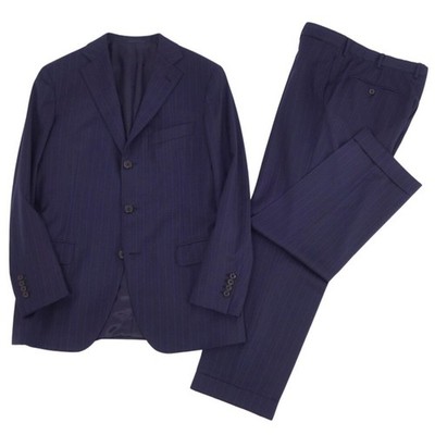 Belvest Mens Single Stripe Wool Jacket Pants Set Up Suit 48 (M) Navy Used MOLO-0