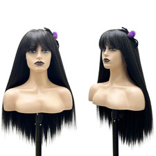 28 Inch Synthetic Wig Straight Hair with Bangs Natural Looking Yaki Fiber Heat R