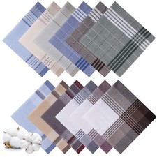 12 Pcs Handkerchiefs for Men, 100 Soft Cotton Men's Handkerchiefs with Check...