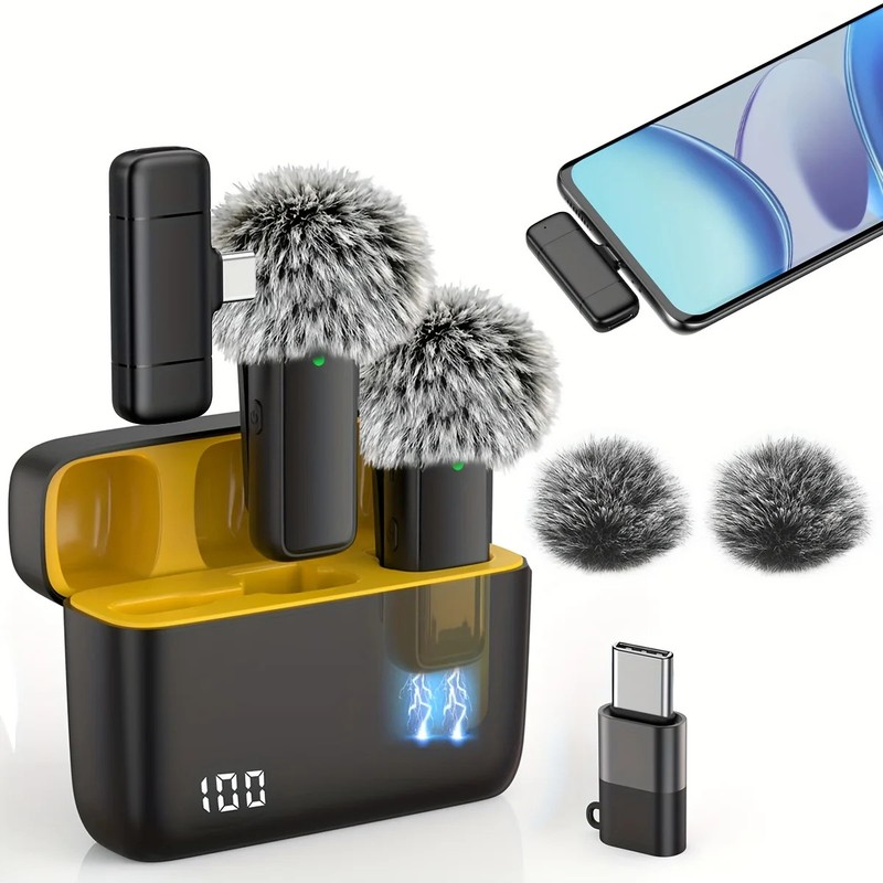 Wireless Lavalier Microphone Noise Canceling Charging Case for Phone Laptop