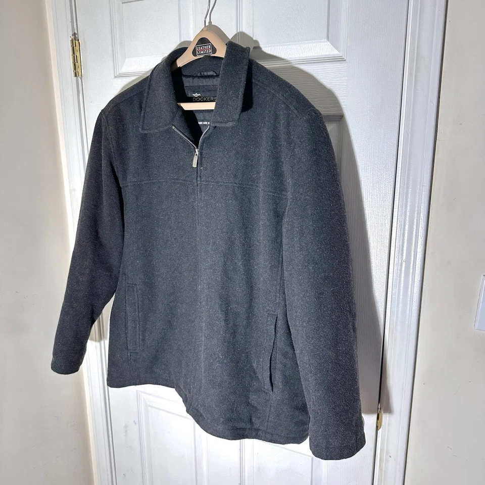 Dockers Premium Men’s Wool Coat Size XXL 2XL Full Zip Charcoal Black From Italy - Image 2 of 4
