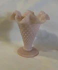 Vintage Fenton Rare Rose Pastel Hobnail Vase Ruffled Edge