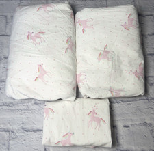 Pottery Barn Kids Sheet Set Pink Rainbow Unicorn Flat Fitted Case Polka Dot