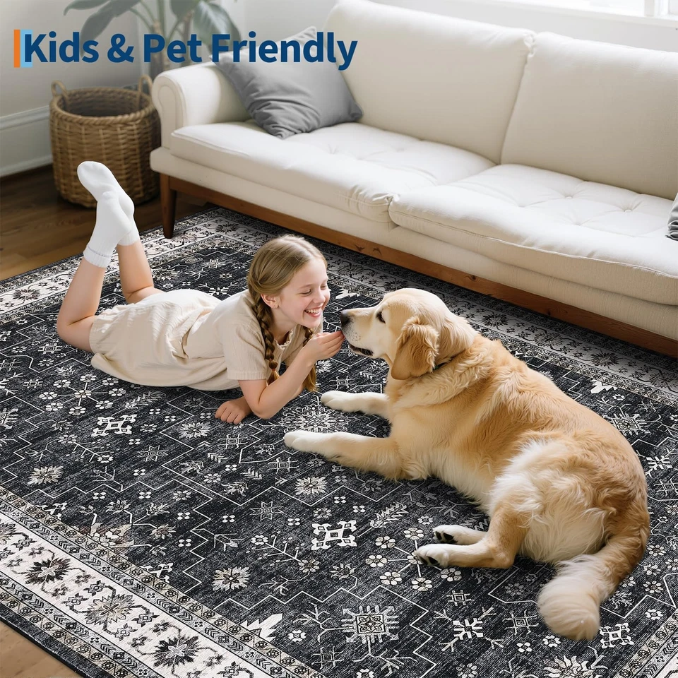 Alfombras de área grande 9x12 para sala de estar, alfombra lavable tribal vintage suave no antideslizante... Foto 3 de 4