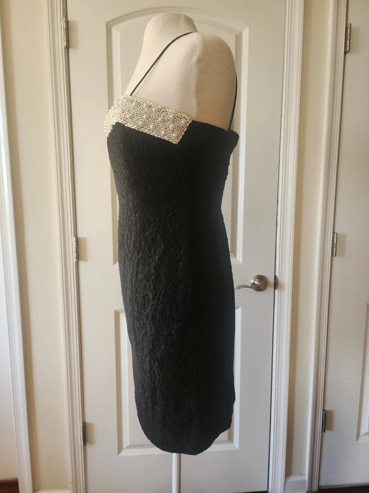 Mini Vestido ALEX De Colección Años 90 Adornado Negro Perla Foto 4 de 4
