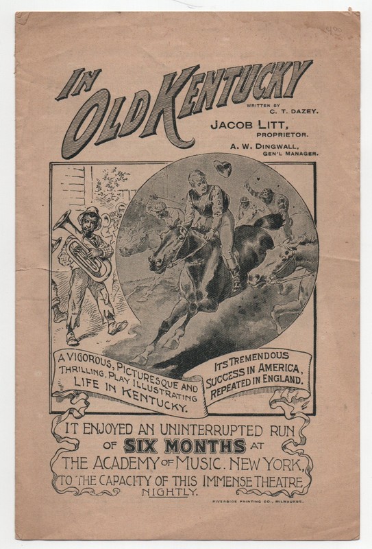 Popular Melodrama "In Old Kentucky" Theatre Program Written By C.T. Dazey 1800s
