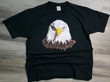 Vintage 90s Jerzees 50/50 Black Bald Eagle T-Shirt Made In USA Size Large L Rare
