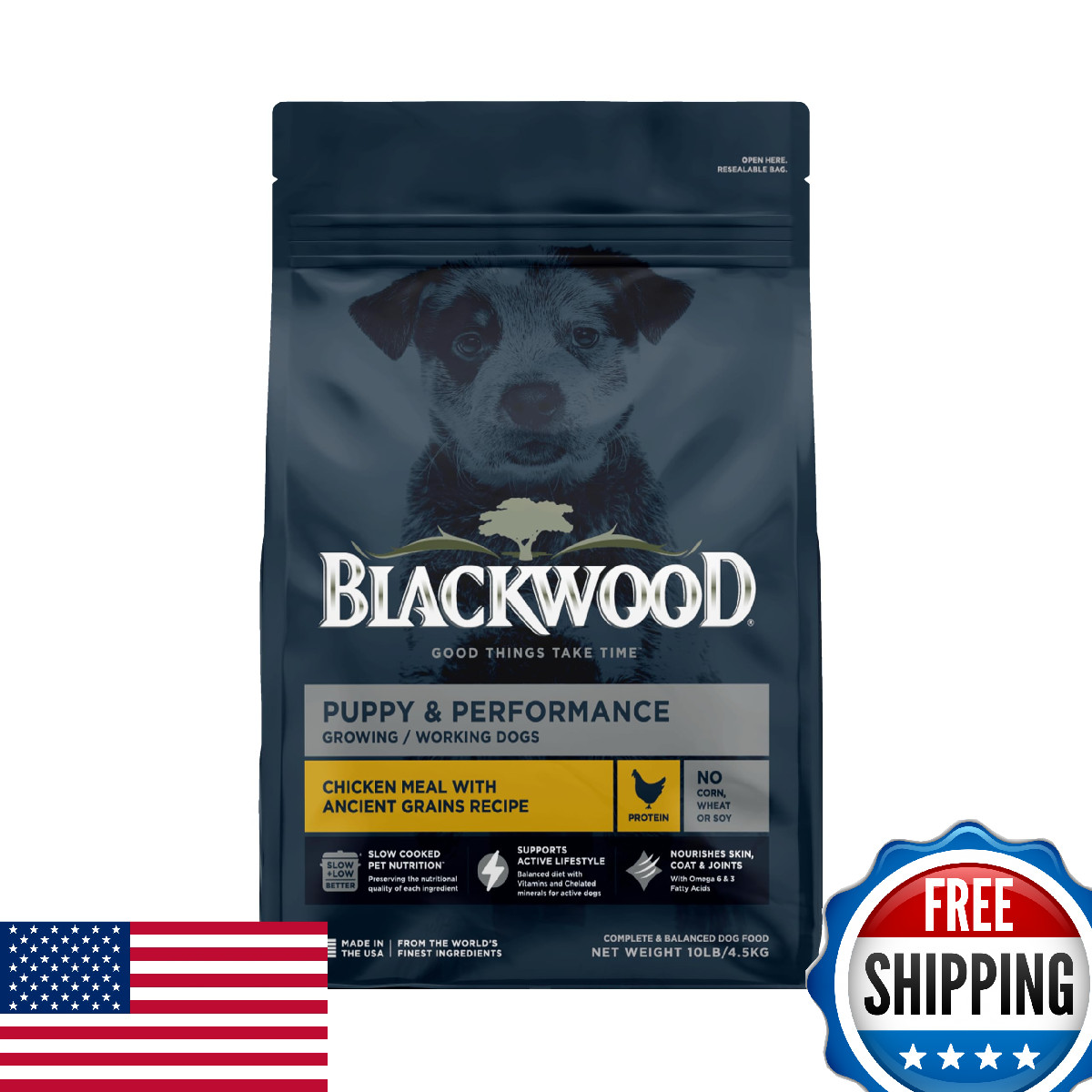 Blackwood Puppy & Performance Dry Dog Food, Chicken & Ancient Grains, 10lb