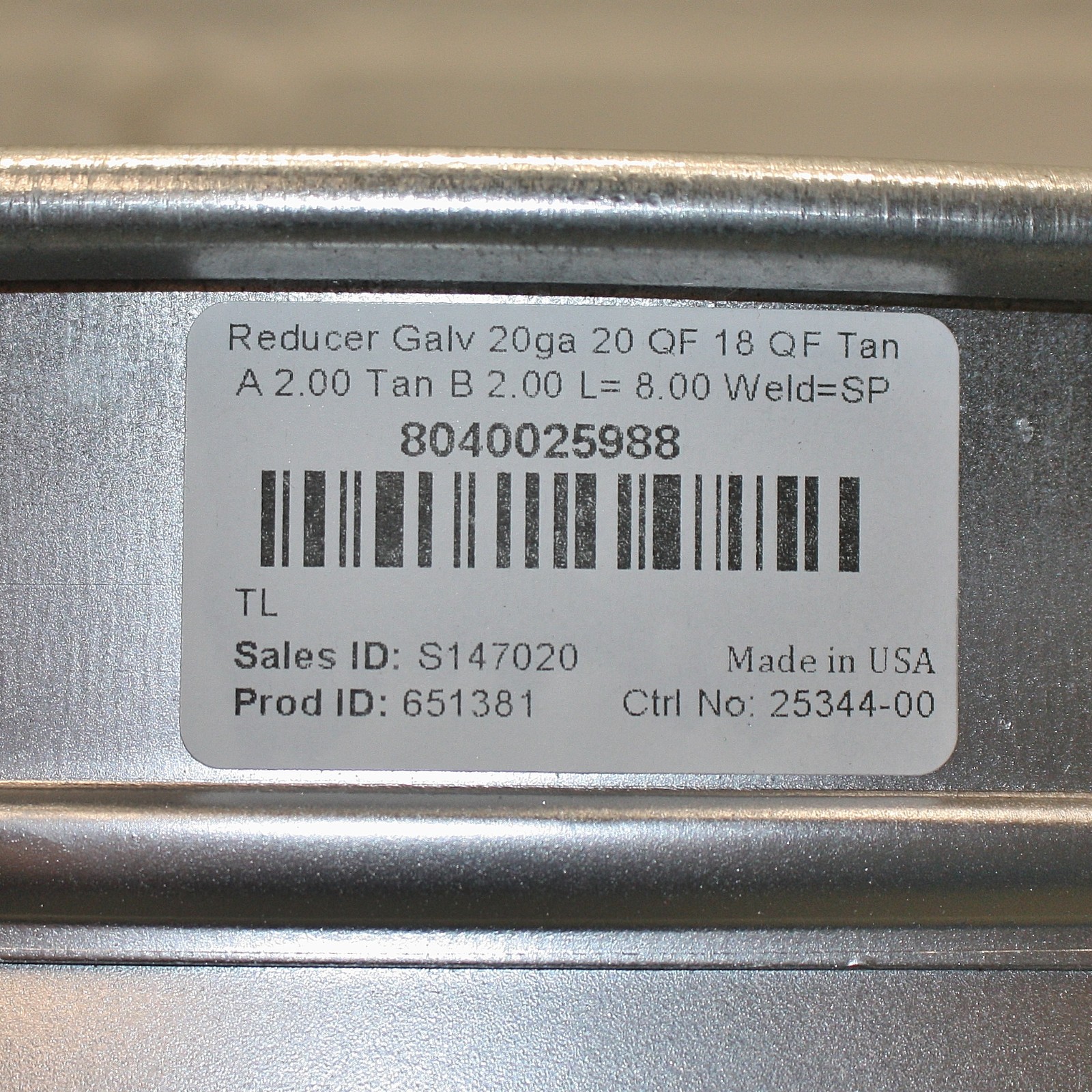 DENTED - Nordfab QF Duct Reducer 8040025988, 20" to 18" OD, Clamp, Steel, 20 ga