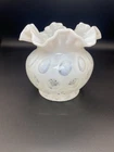 Vintage Fenton White Opalescent Coin Dot Squat Ruffled Rim Vase 5”