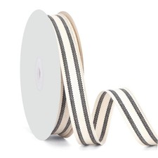 3/8" Natural Cotton Stripes Ribbon Striped Grosgrain Ribbon Striped Cotton Ivory