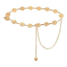 Western Metal Concho Belt, Women Waist Chain Belt, Rose, Gold Tone