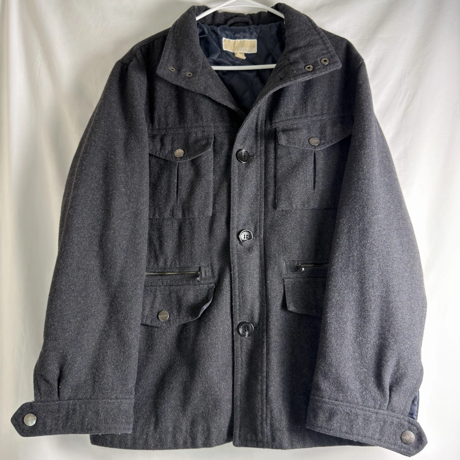 Michael Kors Gray Grey/Charcoal Thick Insulated Wool Blend Jacket Mens Medium