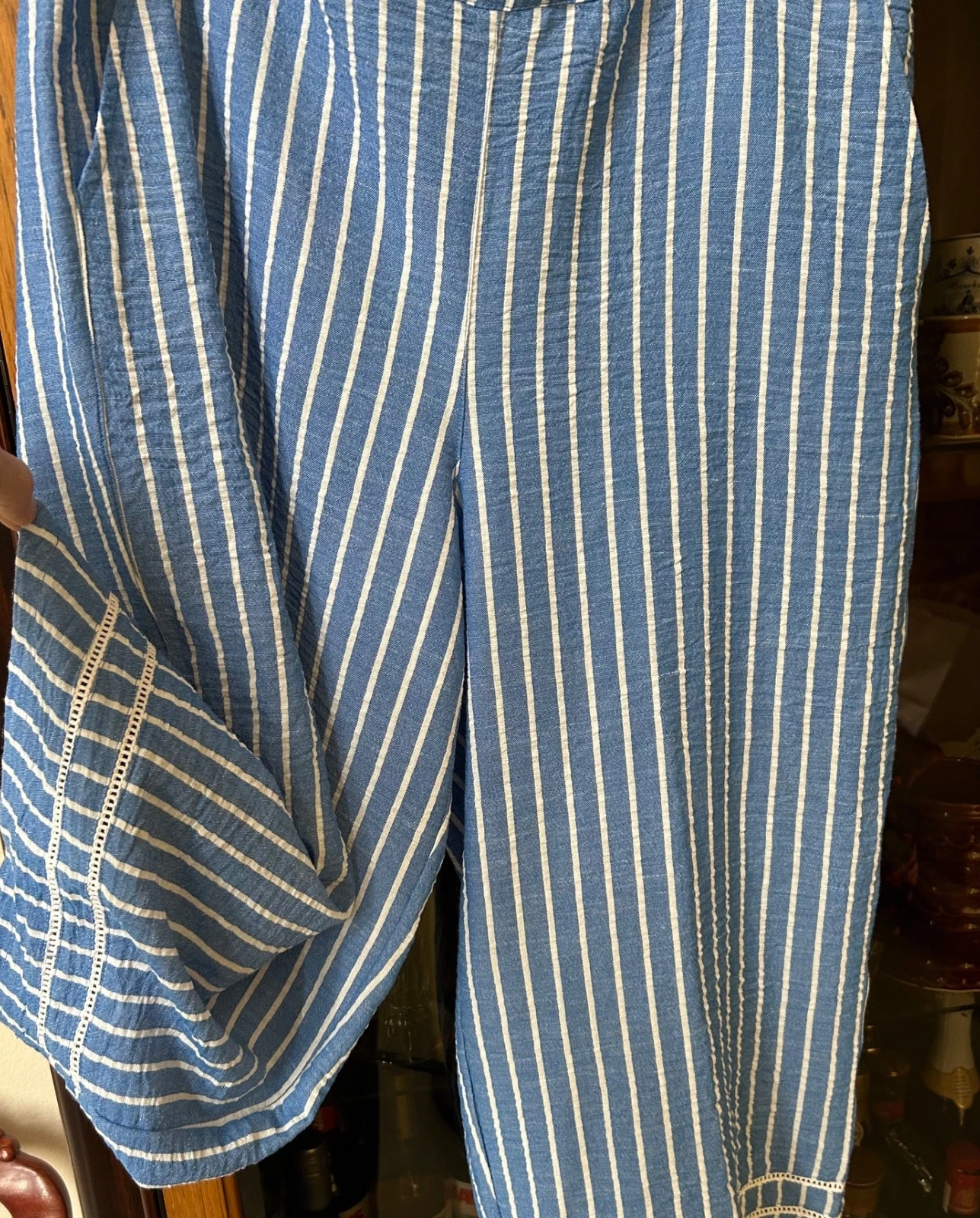 Ruby Rd. Tinted Tides Blue/White Striped Cropped Pant CruiseWear Women’s 16 NWT