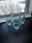 New ListingSet of 3 Footed Clear Blenko Glass Tumblers w/ Aqua Base Rings (MCM Style)
