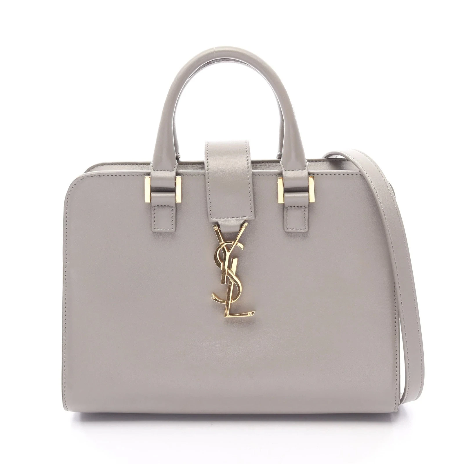 YVES SAINT LAURENT Cabas 2WAY Handbag Gray Leather #RCB5659