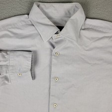 David Donahue Shirt Mens Size 17 Blue Beige Dress Button Up Long Sleeve