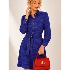 Tory Burch Rylie Ocho Rios 100% Silk Belted Shirt Dress Retro Blue Red Size 2