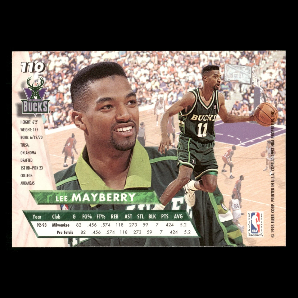 Lee Mayberry Rookie #110 1993-94 Ultra Milwaukee Bucks Basketball Card NBA - Image 2 of 3