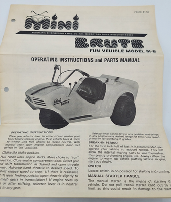 #ad 1970#x27;s Mini Brute Fun Vehicle Model M 8 Operating Instructions amp; Parts Manual $49.99