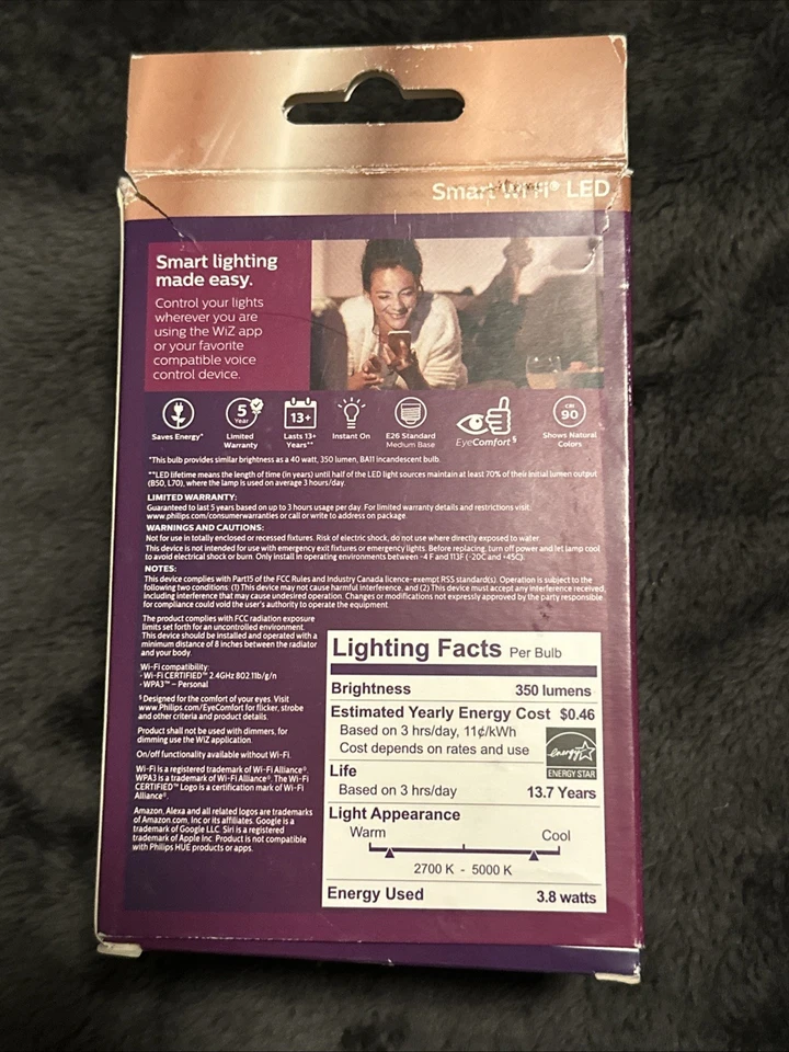 Philips Smart Wi-Fi BA11 Edison LED Bulb 40W Eq, 350 Lumens, 1-Pack, Open Box - Image 4 of 4