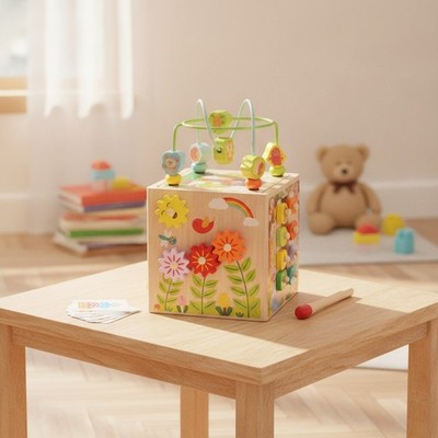Interactive Wooden Activity Cube - Educational Toy for 12+  | Gift-Ready
