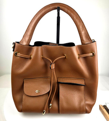 Dee Ocleppo Leather Bucket Bag Brown Drawstring Italy Shoulder Bag Strap