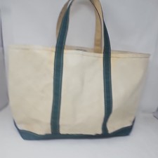 Lg Vintage LL Bean Boat  Tote Bag Canvas W Green Trim. 24x16" 90  s USA