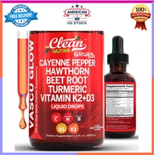 Clean Nutra Cayenne Liquid – Heart & Energy Support, D3 K2, Ginseng, Turmeric