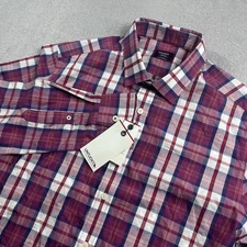 UNTUCKit Shirt Mens Medium Plaid Wrinkle Free Performance Dark Pink Stretch NWT