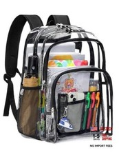 Double Layer Large Clear Backpack, 17 inch Transparent TPU Clear Bookbag, Black